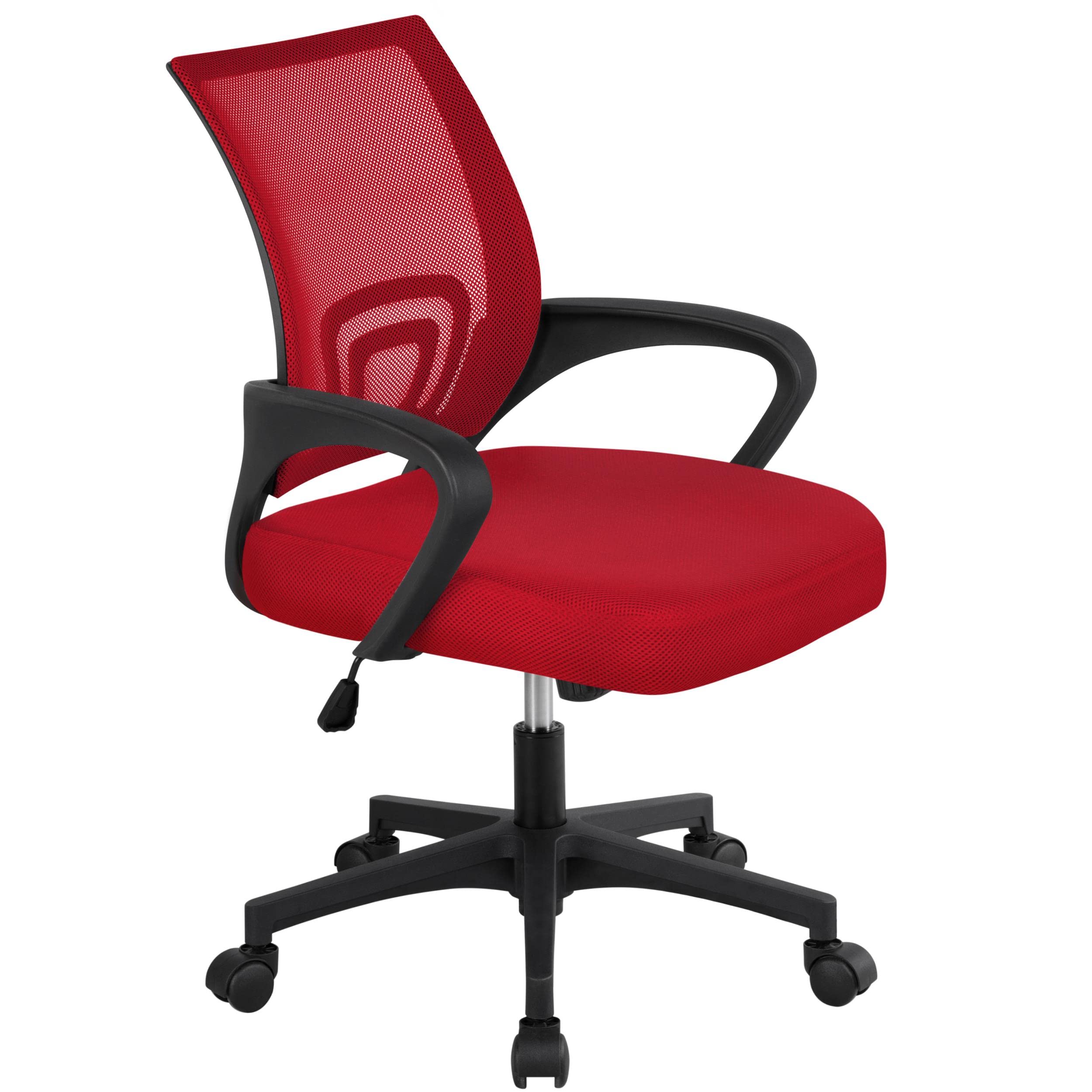 Yaheetech Office Chair Desk Chair Mid Back Mesh Task Chair Computer Chair Ergonomic Rolling Swivel Chair Adjustable Modern Executive Chair With Lumbar Support Armrests, Red