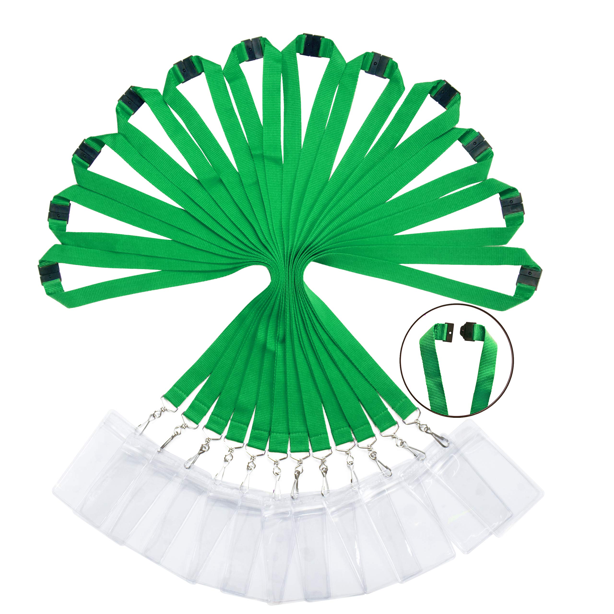 12 Pack Breakaway Lanyards With Id Badge Holder&Breakaway Clasp Neck Strap For Schools, Cruise, Office, Kids,Green