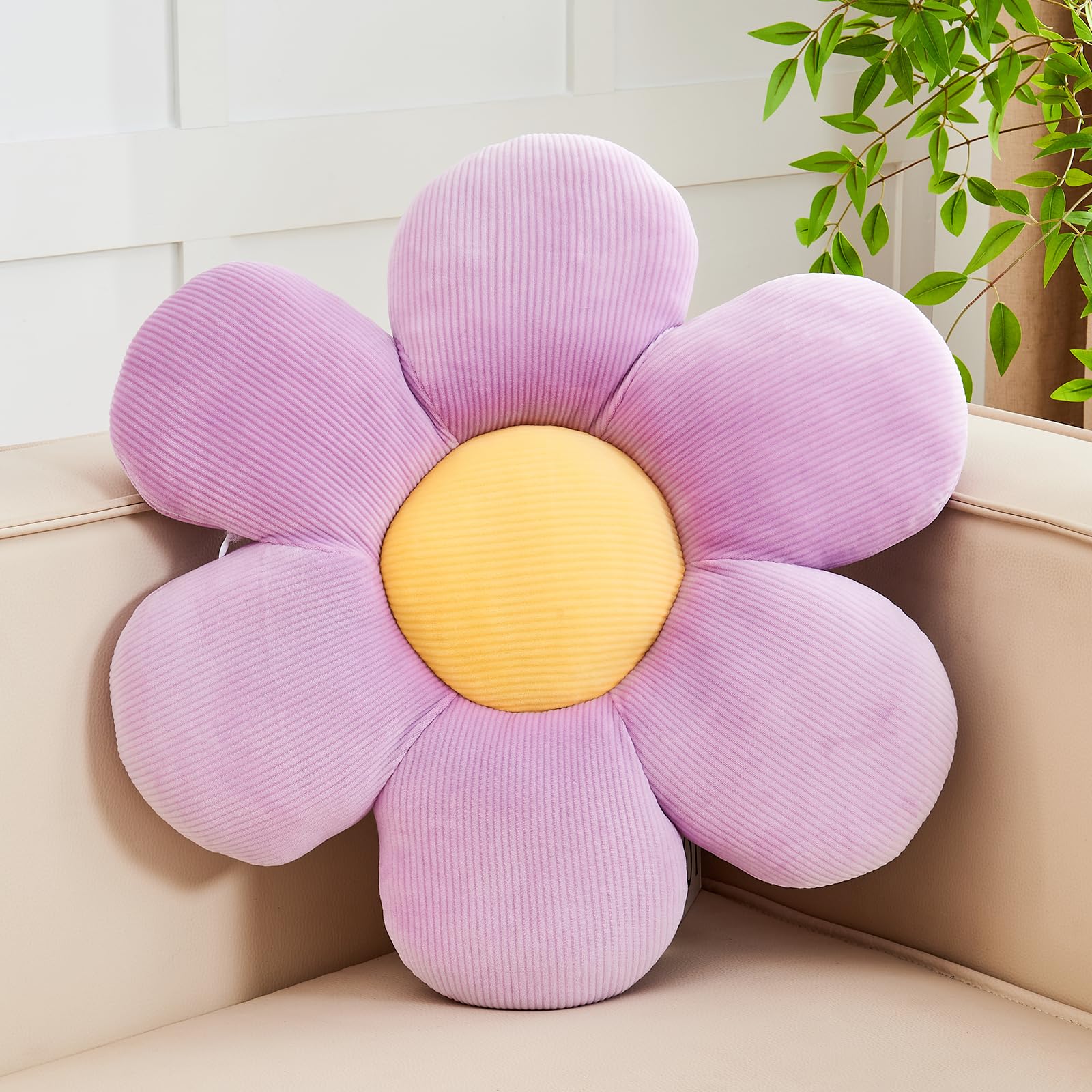Kcvvcr Purple Flower Pillow, Soft 19.6 ' Flower Throw Pillow, Cute Flower Shaped Floor Pillow, Aesthetic Floral Plush Daisy Dec