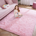 Softlife Ultra Soft Fluffy Area Rugs for Bedroom, Girls and Boys Room Kids Room Nursery Rug, 4 x 5.3 Feet Pink Shaggy Fur Indoor
