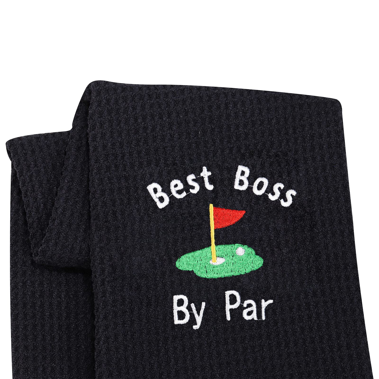 LEVLO Boss Gift Funny Golf Towel Gift for Golfer Best Boss by Par Golf Embroidered Golf Towel Gift Bosss Day (Best Boss- Black)