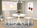 East West Furniture HBAB3-LWH-02 3 Piece Dining Set Contains a Round Dining Room Table with Pedestal and 2 Light Beige Linen Fabric Upholstered Parson Chairs, 42x42 Inch, Linen White