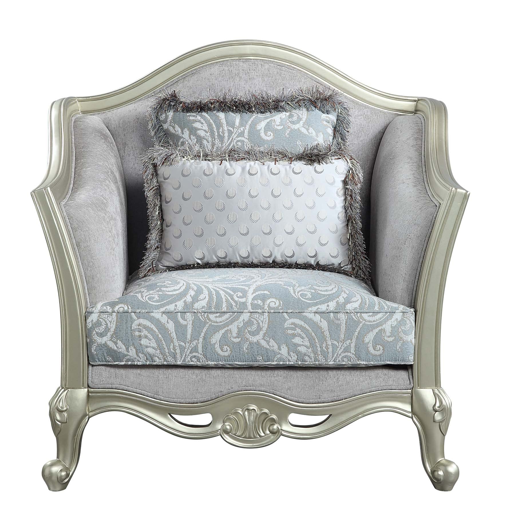 Acme Furniture Linen Upholstery Chair, Light Gray and Champagne
