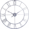 CLXEAST Large Modern 30 Inch Wall Clock Silver, Oversized Big Roman Numeral Metal Wall Clock, Battery Operated Quartz Wall Clock