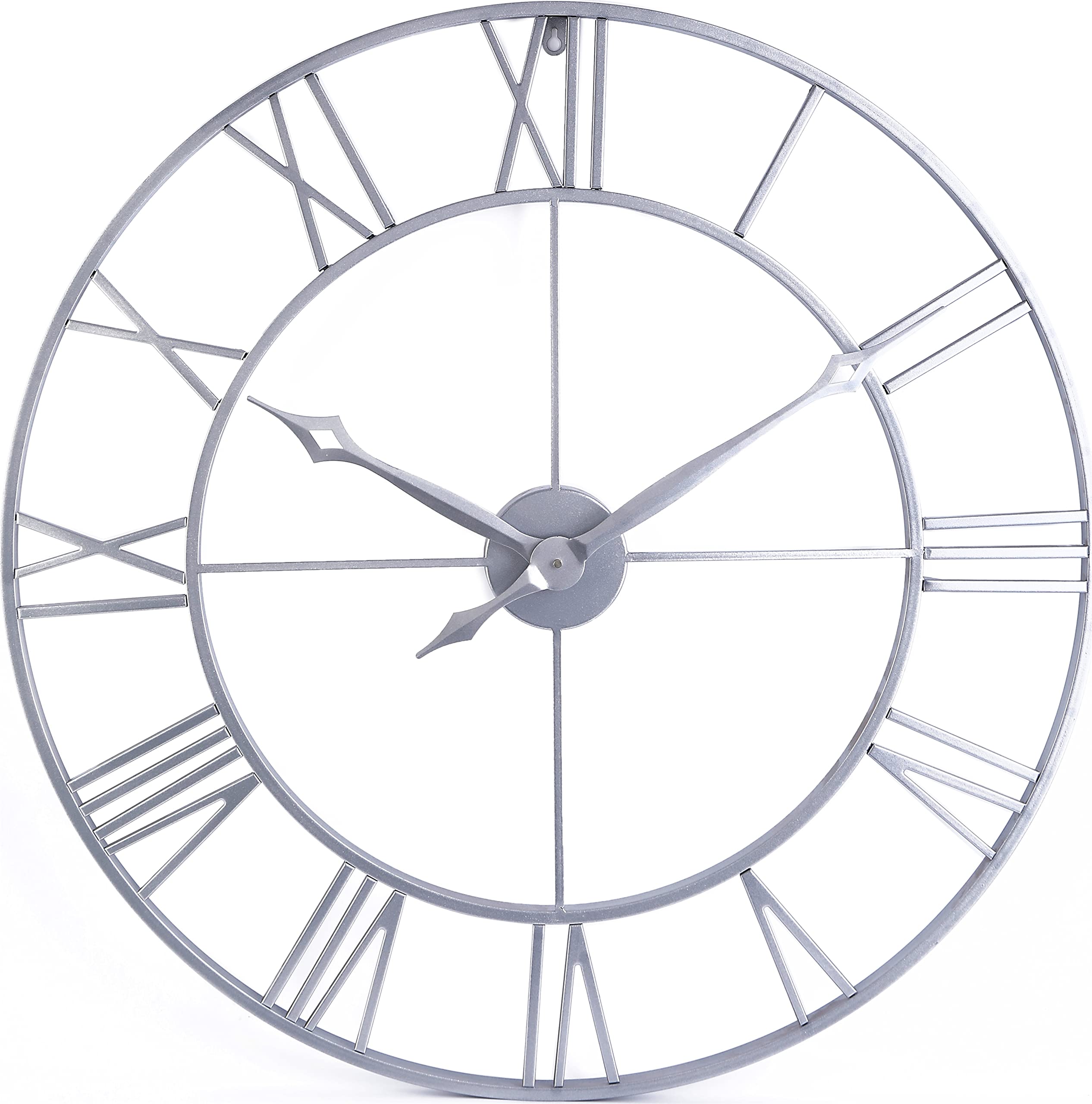 CLXEAST Large Modern 30 Inch Wall Clock Silver, Oversized Big Roman Numeral Metal Wall Clock, Battery Operated Quartz Wall Clock