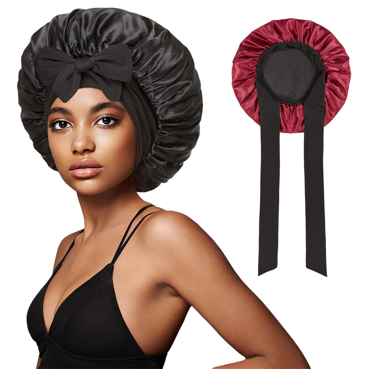vidsel Bonnet with Tie Band Satin Bonnet Silk Bonnet for Sleeping Women, Silk Hair Bonnet Reversible Double Layer Sleep Cap Bonn