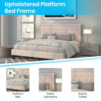 Flash Furniture Roxbury King Size Tufted Upholstered Platform Bed In Beige Fabric With 10 Inch Certipur-Us Certified Pocket Spring Mattress