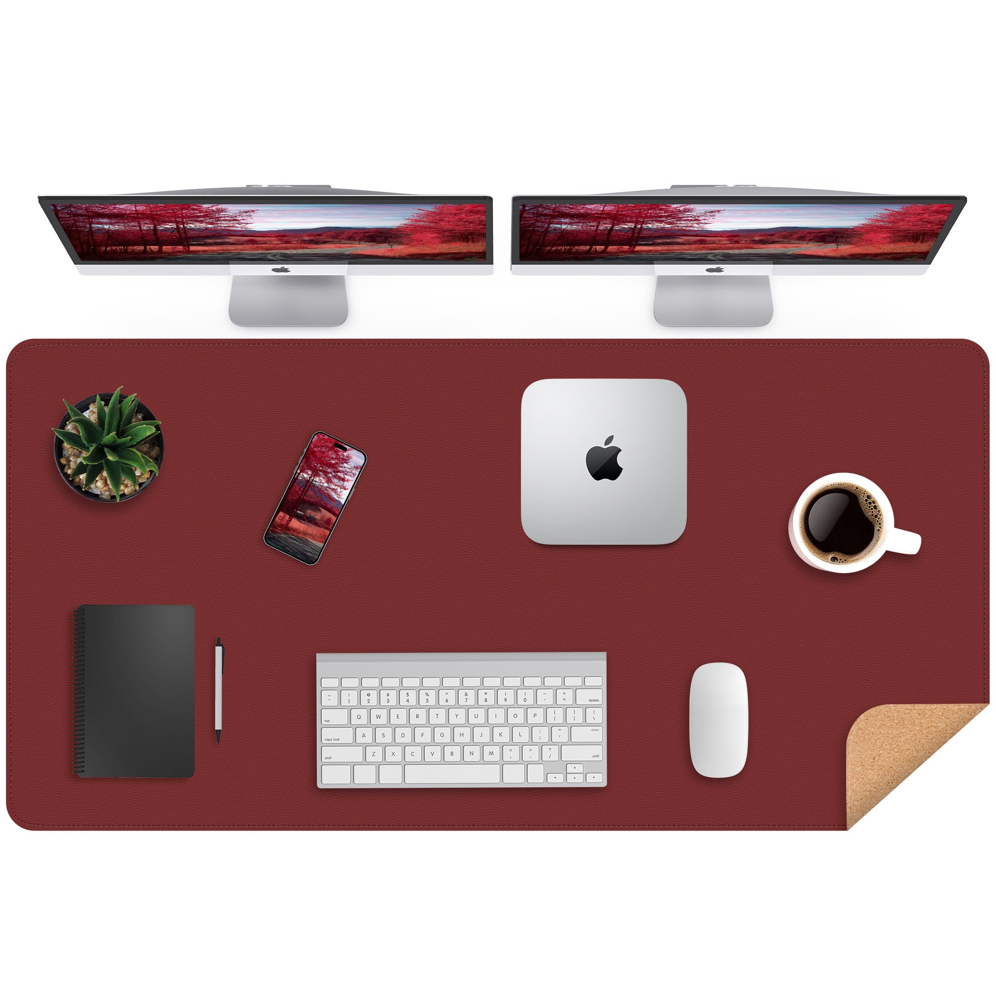Desk Mat 47' X 23.7' Leather Desk Pad Protector With Natural Cork & Pu Leather, Non-Slip Office Desk Mat, Double-Sided Large M