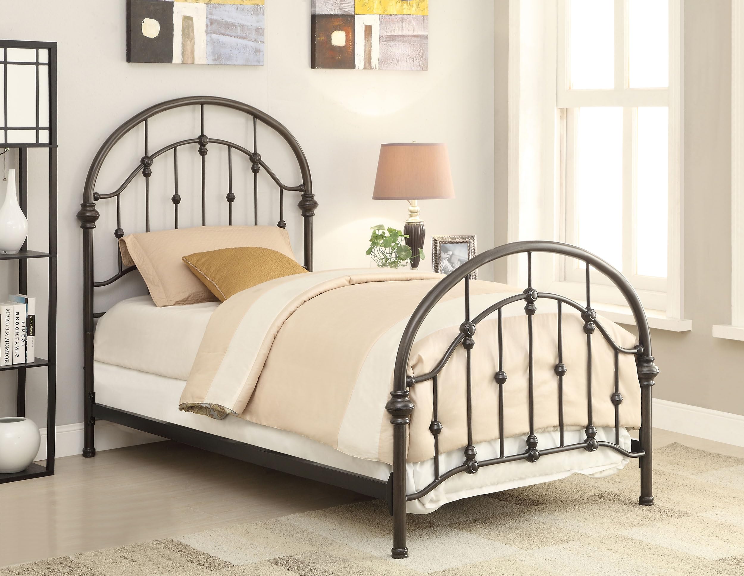 Coaster Home Furnishings Rowan Transitional Wood Twin Size Open Frame Bed Frame 55-inch Headboard Dark Bronze 300407T