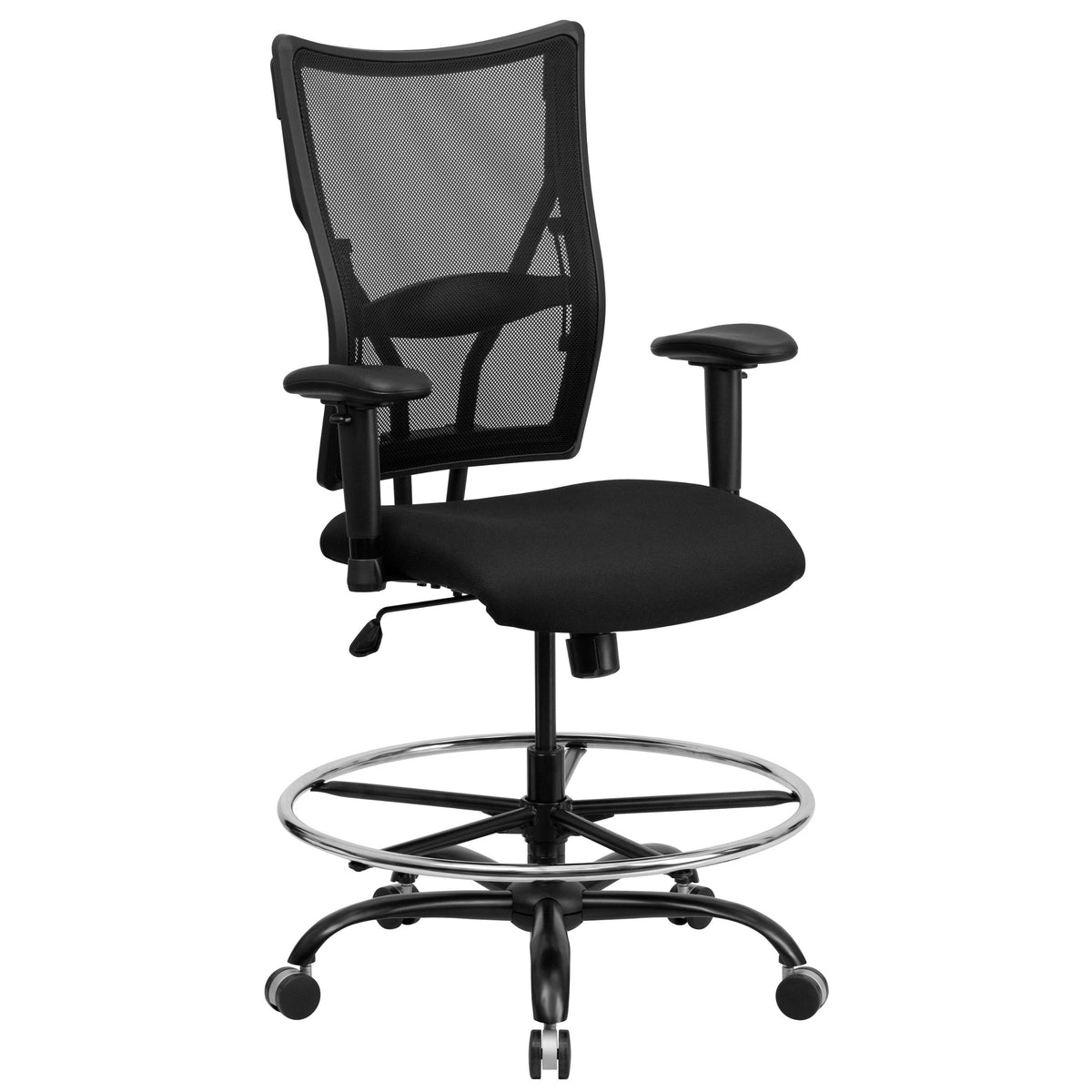 Flash Furniture HERCULES Series Big & Tall 400 lb. Rated Black Mesh Ergonomic Drafting Chair with Adjustable Arms