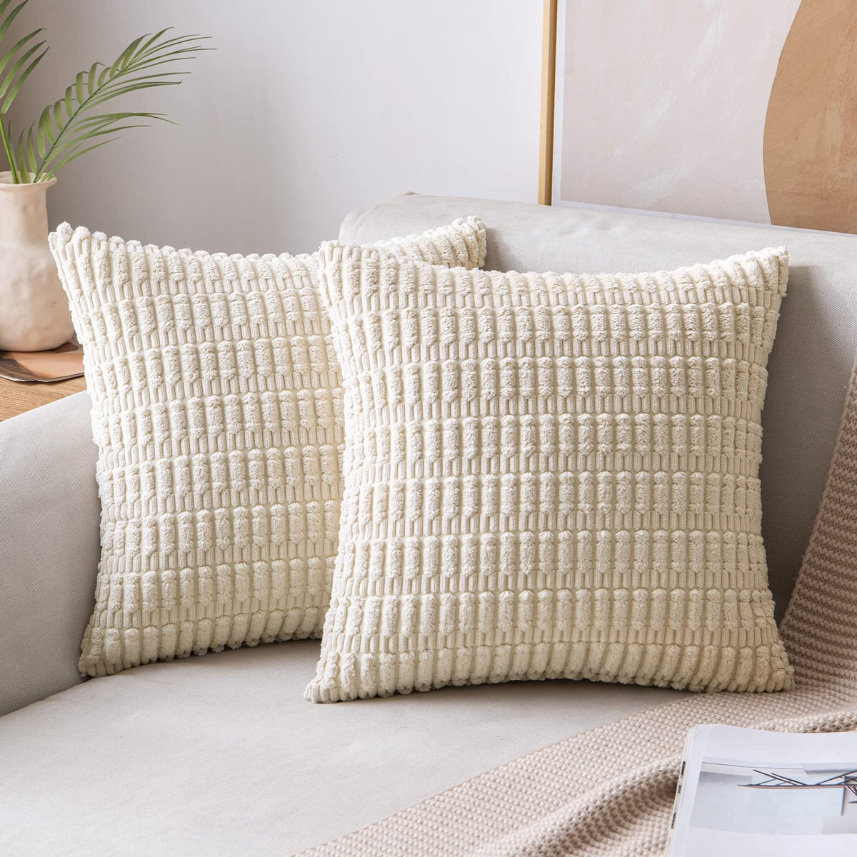 Miulee Pack Of 2 Corduroy Decorative Throw Pillow Covers 12X12 Inch Soft Boho Striped Pillow Covers Modern Farmhouse Christmas H