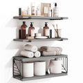 Fixwal 3+1 Tier Bathroom Floating Shelves Over Toilet, 15.8In Farmhouse Rustic Wood Shelves, Wall Decor For Bathroom, Living Room,Bedroom And Kitchen (Gray)