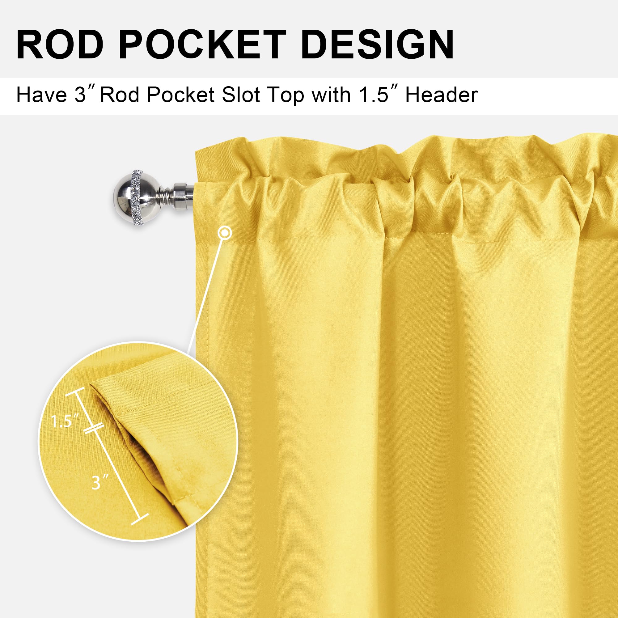Dwcn Yellow Valance Curtains For Living Room, Kitchen Valance Solid Short Topper - Room Darkening Rod Pocket Bathroom/Basement C
