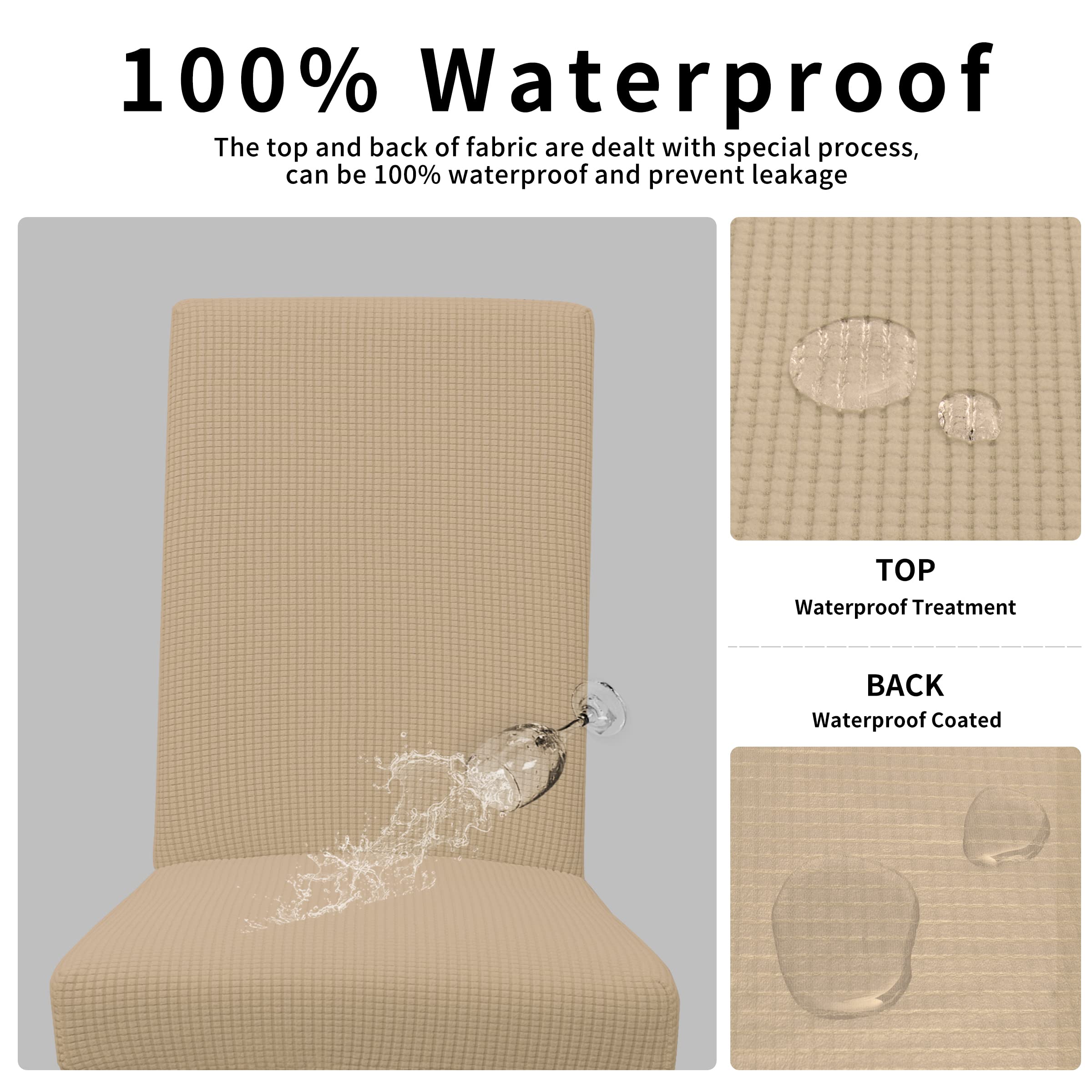 Easy-Going 100% Waterproof Dining Room Chair Cover Set Of 4, Stretch Jacquard Parson Chair Slipcover Removable Washable Chair Protector For Home, Restaurant, Banquet (Xlarge, Sand)