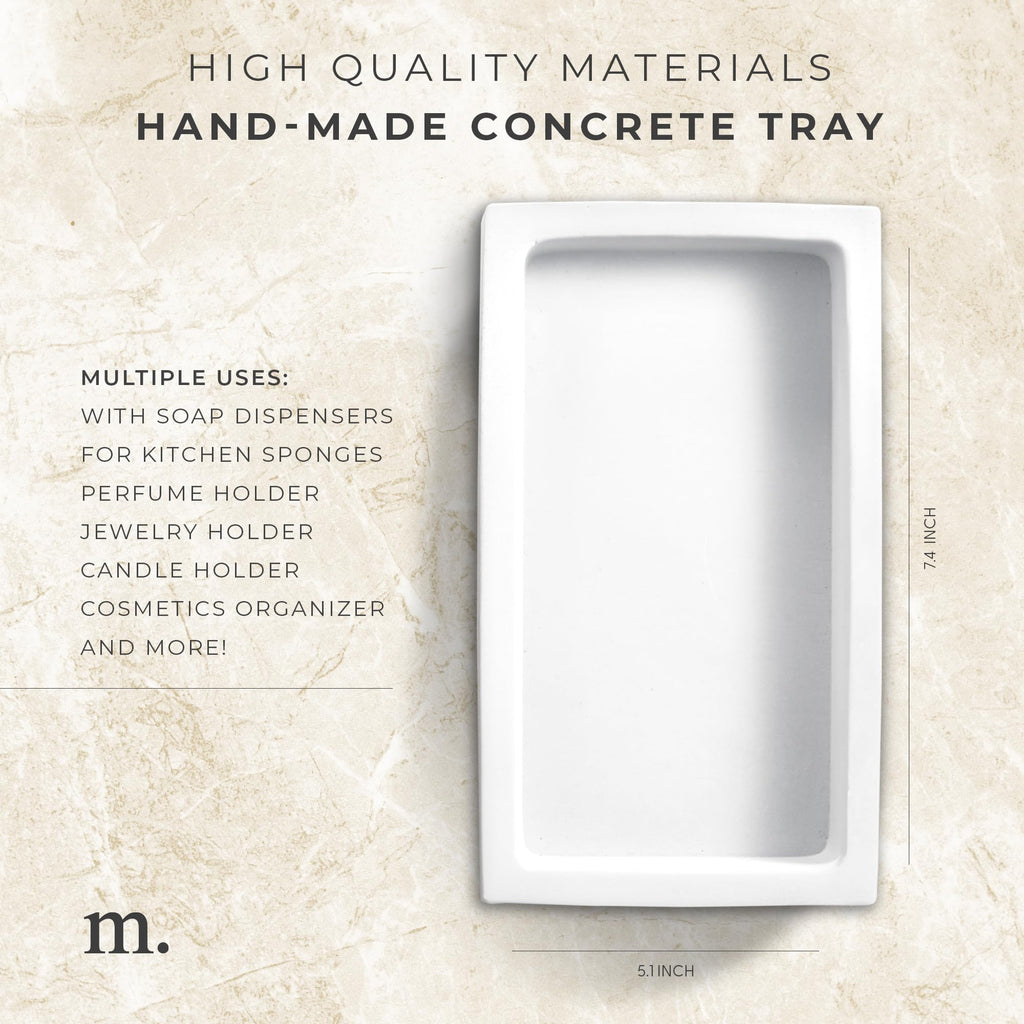 Maisonovo Concrete Tray | White-Sink Tray For Bathroom Countertop | Soap Dispenser Tray | Bathroom Trays For Counter | Soap Tray