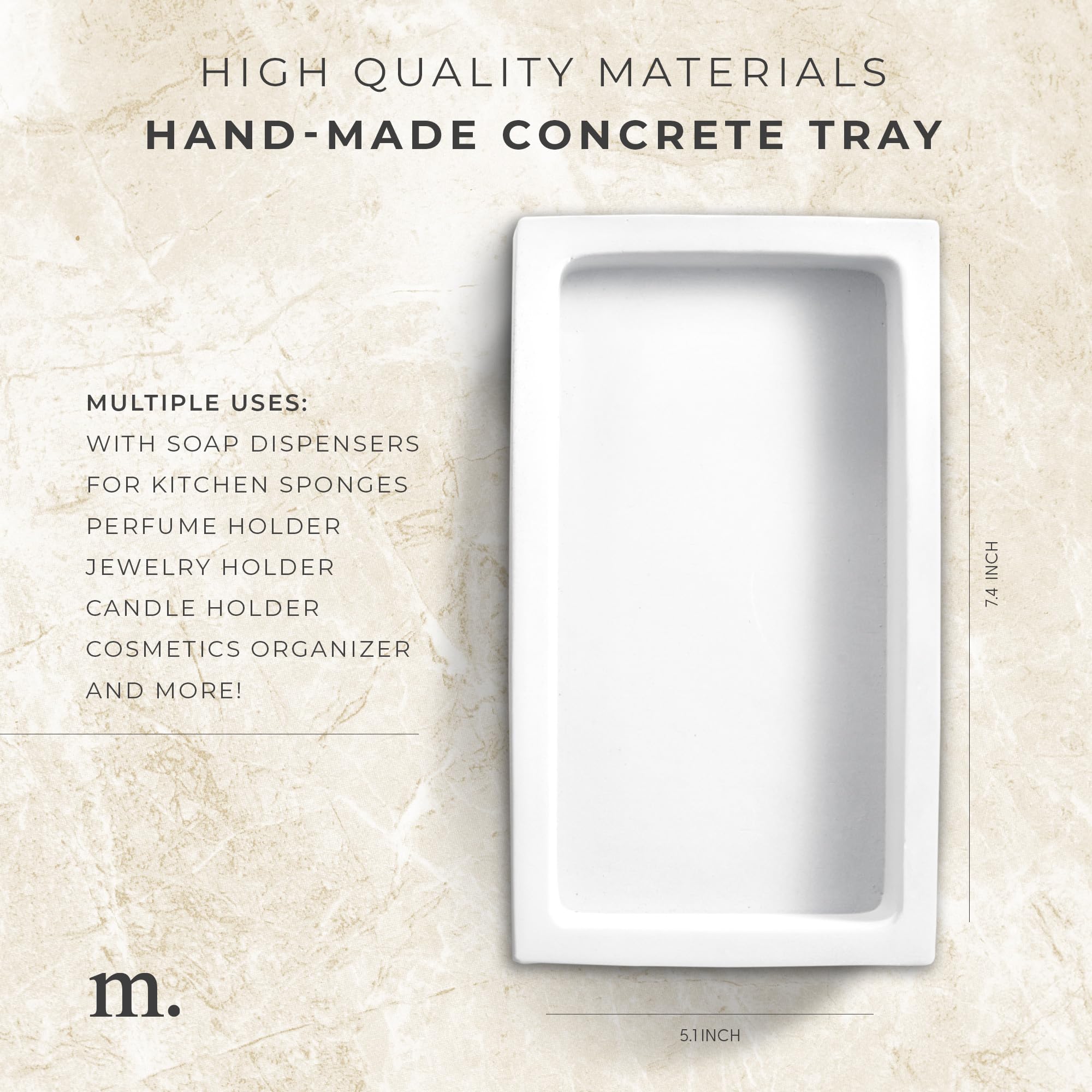 Maisonovo Concrete Tray | White-Sink Tray For Bathroom Countertop | Soap Dispenser Tray | Bathroom Trays For Counter | Soap Tray