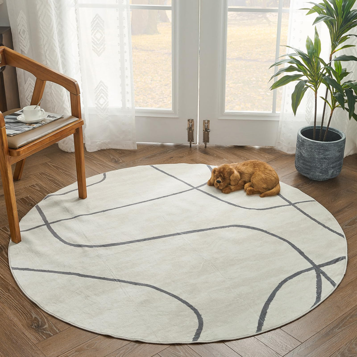 jinchan Round Rug 5ft Washable Rug Area Rug Grey Rug Abstract Circle Rug Minimalist Indoor Winter Floor Carpet Gray Accent Moder