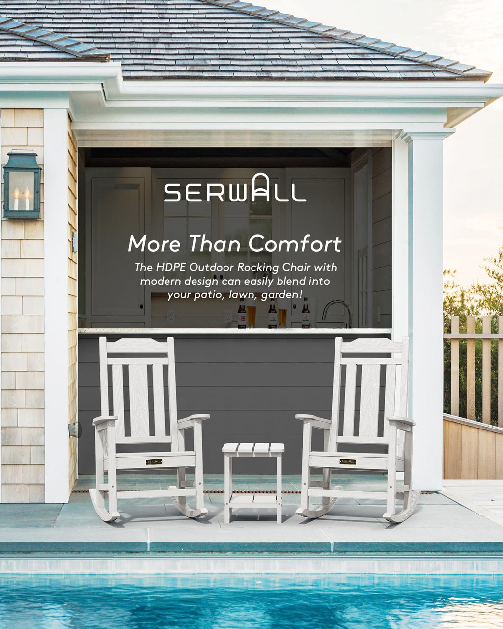 Serwall Outdoor Rocking Chair White Set Of 6, All Weather Patio Rocking Chair, Hdpe Poly Rocking Chair For Adults, Heavy Duty Front Porch Rocker