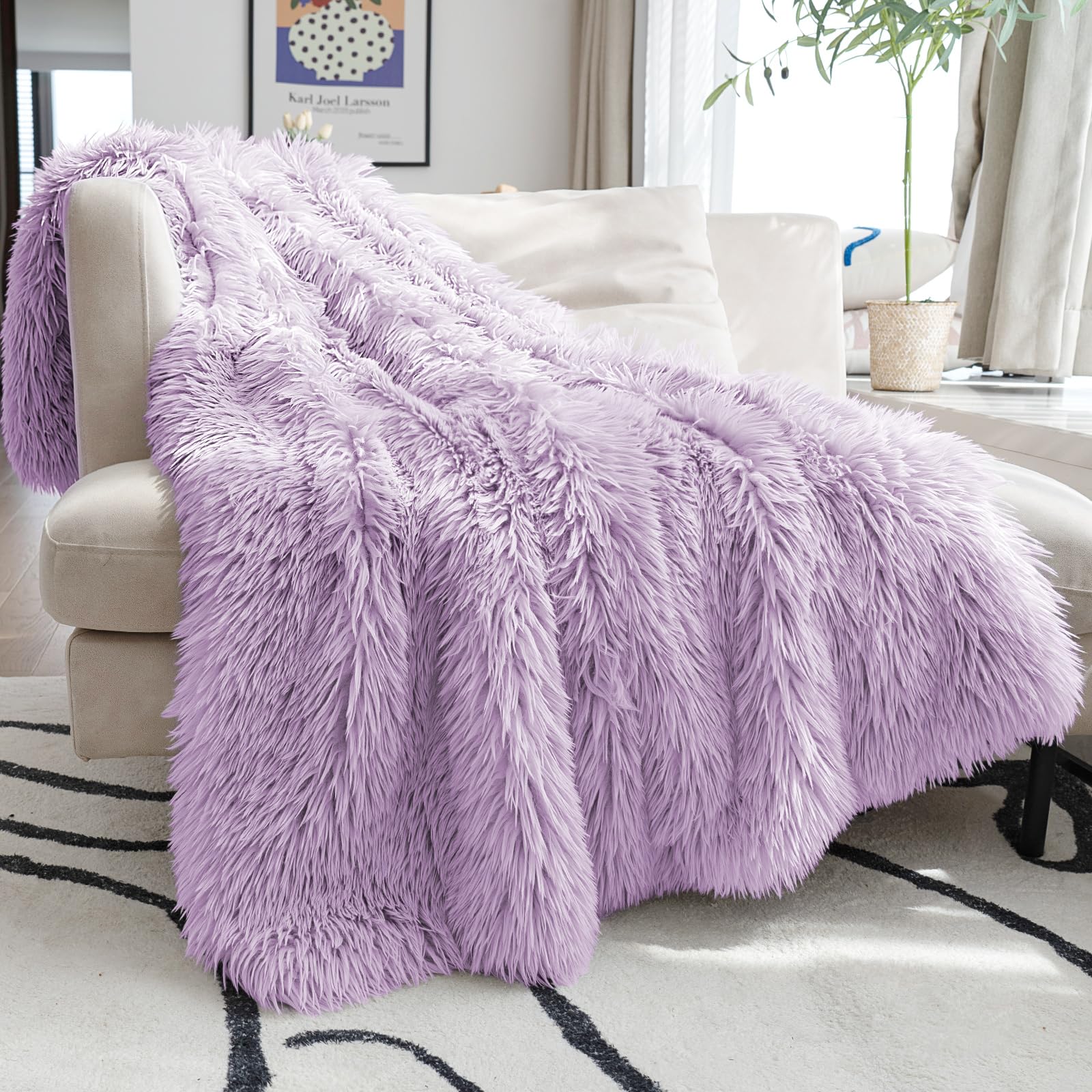 Joniyear Extra 2.8' Long Hair Fluffy Faux Fur Throw Blanket 50' X 60', Luxury Soft Decorative Fuzzy Furry Blanket For Couch,