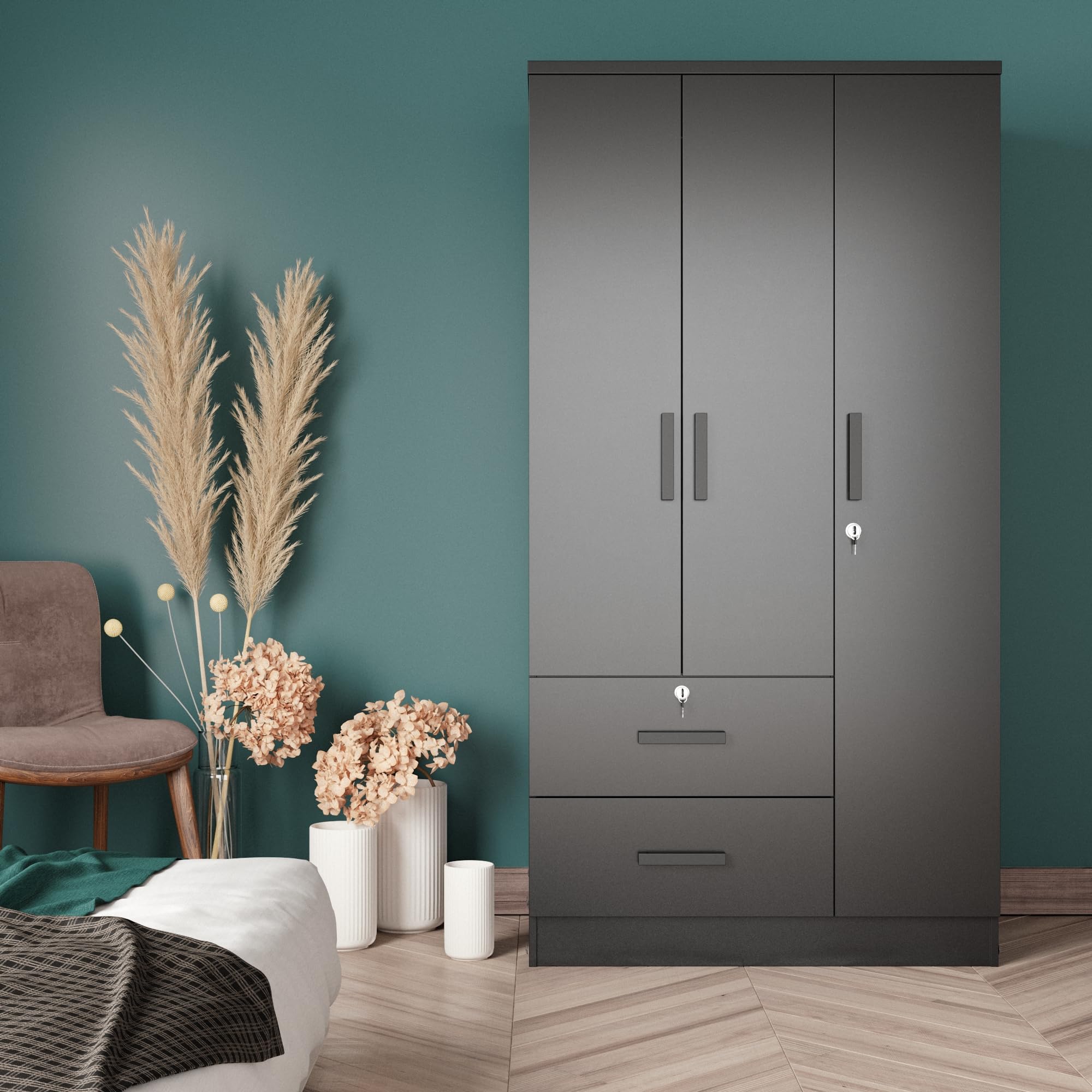 Woodpeckers Furniture And Mattress Symphony Wardrobe Closet with Two Drawers (Black)