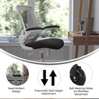 Flash Furniture Kelista Mid-Back Black Mesh Swivel Ergonomic Task Office Chair With White Frame, Flip-Up Arms, And Transparent Roller Wheels