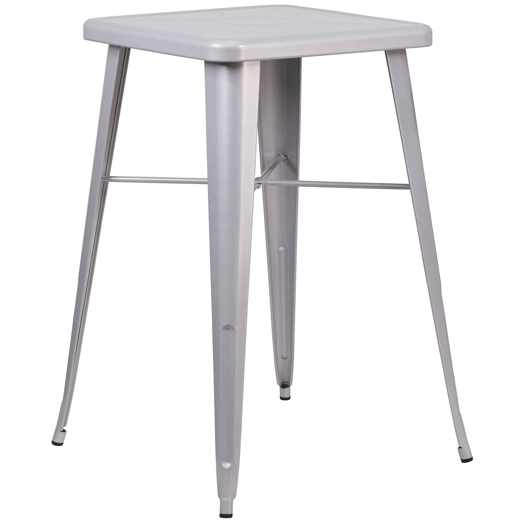 Flash Furniture Aaron Commercial Grade 23.75" Square Silver Metal Indoor-Outdoor Bar Height Table