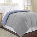 Modern Threads Down Alternative Microfiber Quilted Reversible Comforter & Duvet Insert - Soft, Comfortable Alternative To Goose Down - Bedding For All Seasons Infinity Blue/Silver Full/Queen