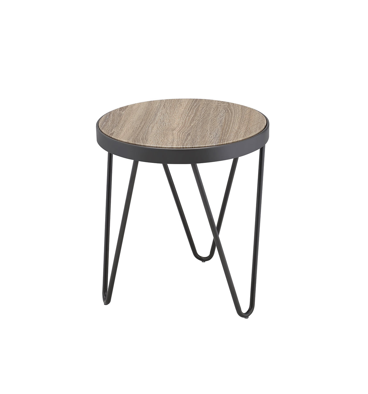 Acme Bage Round Wooden Top End Table In Weathered Gray Oak