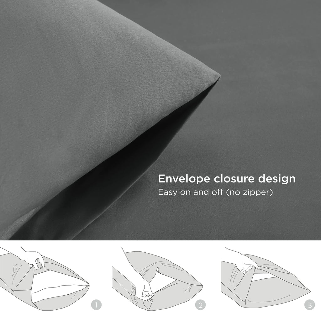 Bedsure Pillowcas Standard Size Set Of 2 - Dark Grey Standard Pillow Cases 2 Pack 20 X 26 Inches, Brushed Microfiber, Pillow Case Covers With Envelop Closure