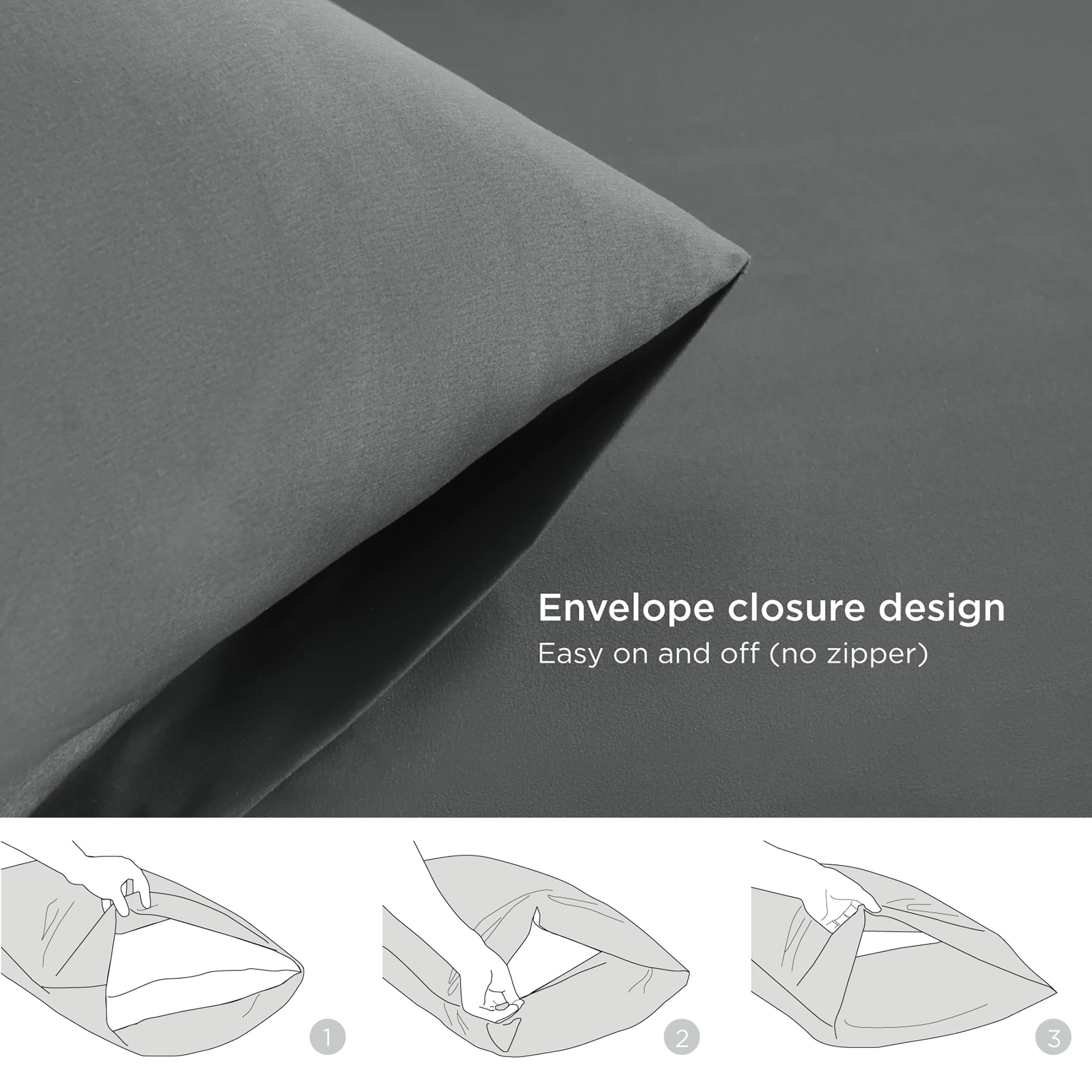 Bedsure Pillowcas Standard Size Set Of 2 - Dark Grey Standard Pillow Cases 2 Pack 20 X 26 Inches, Brushed Microfiber, Pillow Case Covers With Envelop Closure