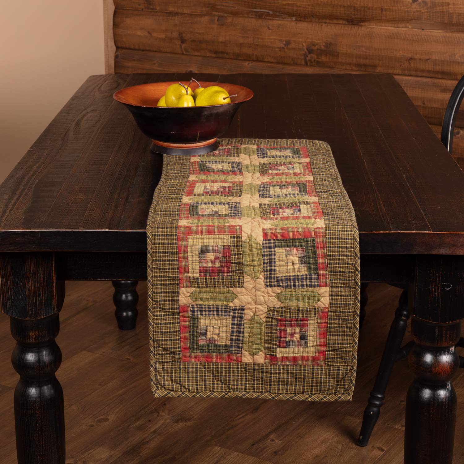 Tea Cabin Rustic 13'X36' Table Runner Green Patchwork Cotton Hand Quilted Rectangle Kitchen Table Decor