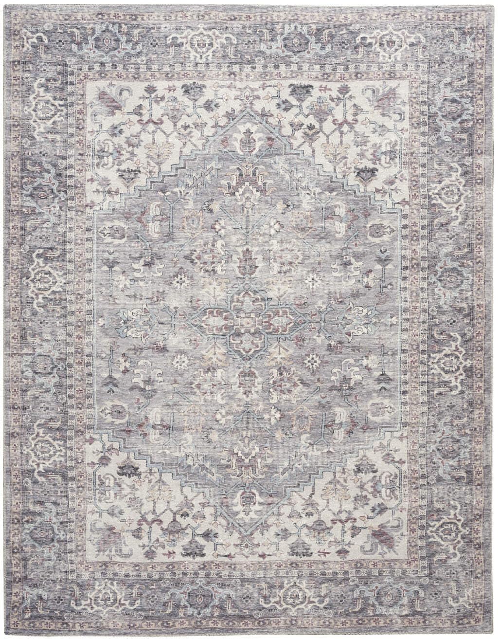 HomeRoots 522428 9 x 12 ft. Gray Floral Power Loom Distressed Rectangle Traditional Area Rug