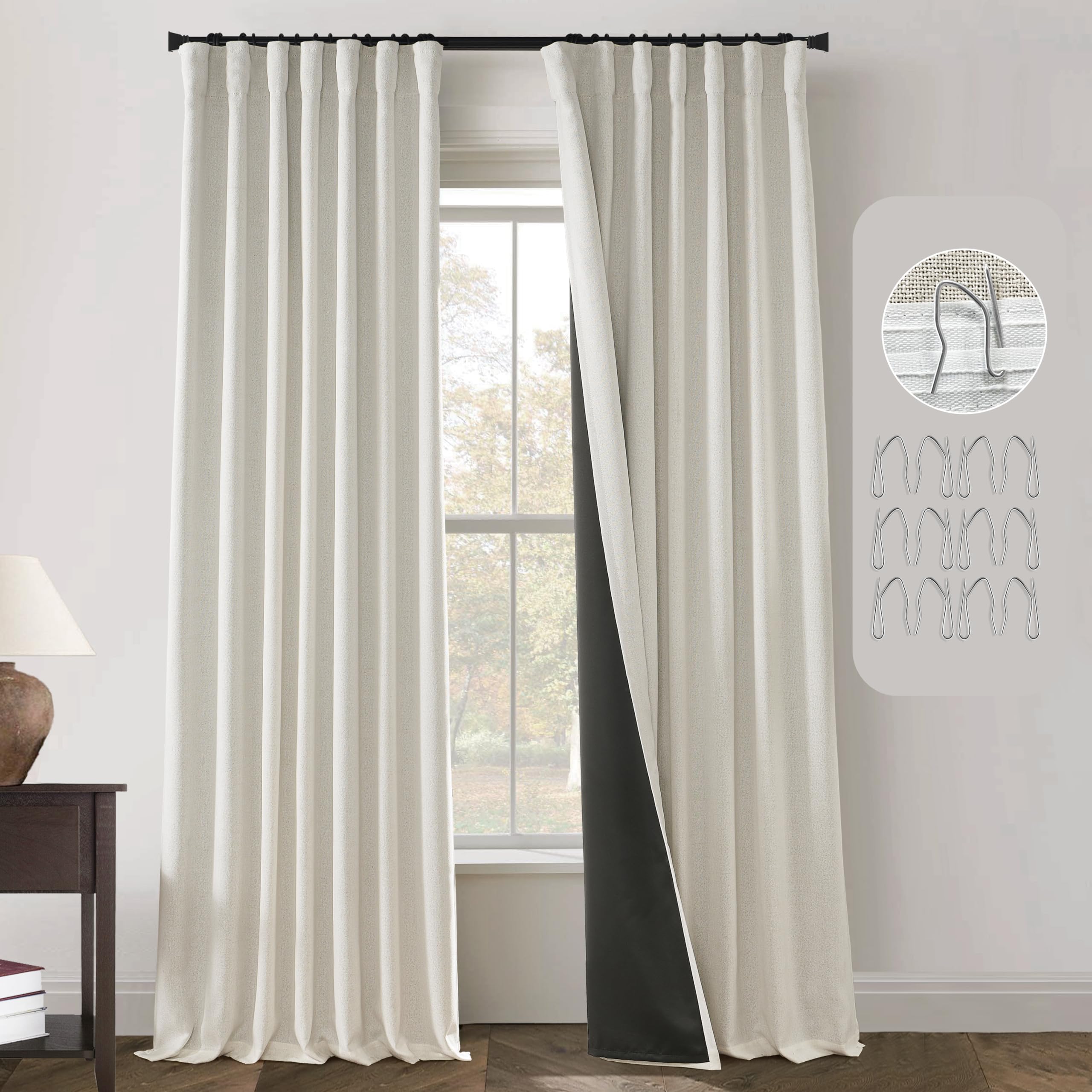120 Inch Long Extra Large Curtains 120 Length for Living Room 2 Panel Set 50 Wide Blackout Linen Black Out Light Blocking Heat A