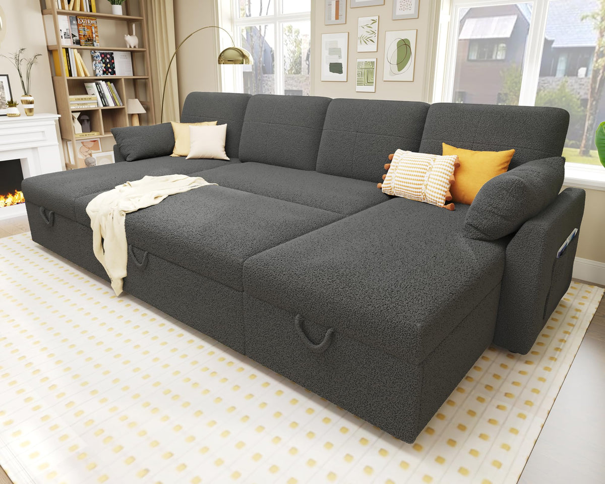 Vanacc Sleeper Sofa, 110 Inch Oversize - 2 In 1 Pull Out Bed, Sectional Sleeper Sofa With Double Storage Chaise For Living Room,
