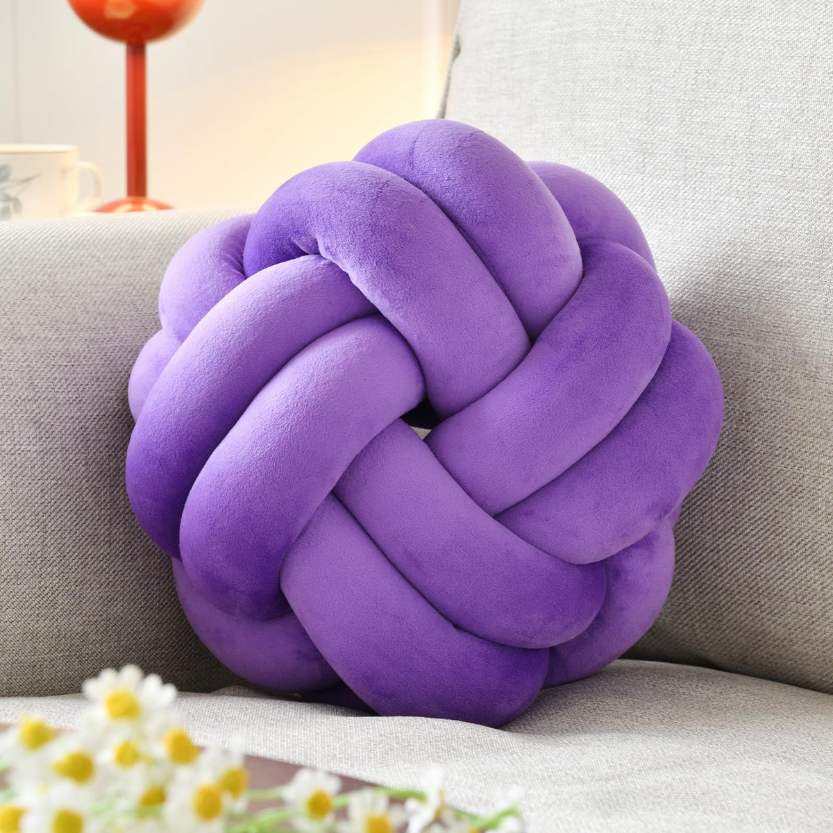 Vbgya Knot Ball Pillow, Round Decorative Throw Pillows Cushion, 8 Inch Purple Soft Plush Knotted Pillows Pillow, Modern Home Thr