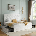 SHA CERLIN Upholstered Full Platform Storage Bed Frame with 4 Drawers, Adjustable Headboard with Faux Leather Diamond Button Tuf