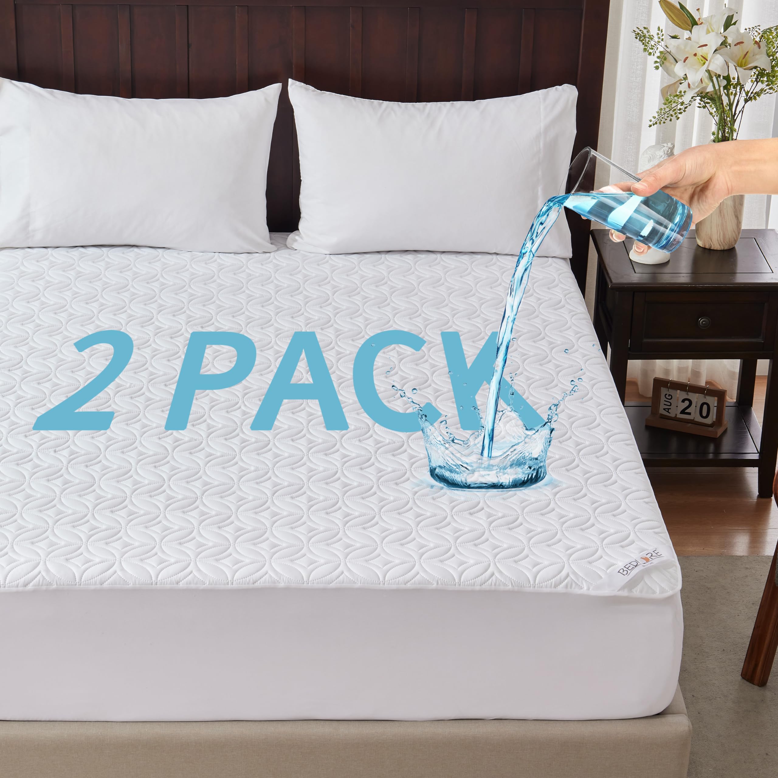 Bedlore 2 Pack Waterproof Mattress Protector, Queen Size Mattress Pad With Deep Pocket 6'-18' Depth, Soft Breathable Bed Mattr