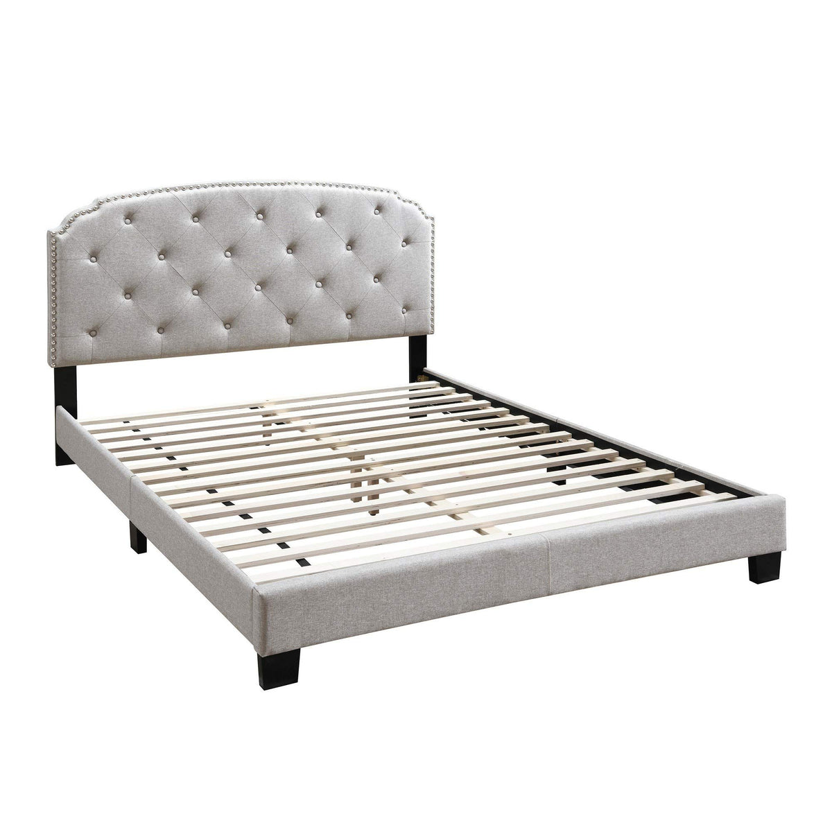 Benjara Bm232036 Queen Bed With Button Tufted Scalloped Headboard, Light Brown