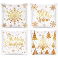 Lanpn White And Gold Bronzing Christmas Throw Pillow Covers 20X20 Set Of 4, 20 Inch Decorative Xmas Cushion Covers Pillow Cases