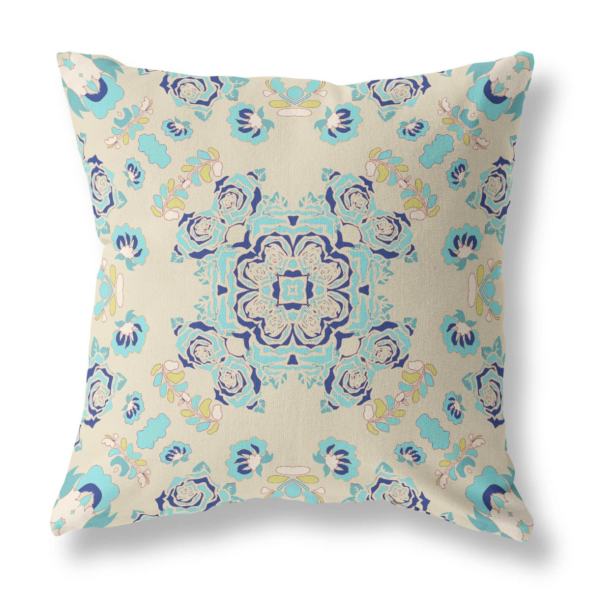 HomeRoots 26' X 26' Off White and Light Blue Broadcloth Floral Throw Pillow