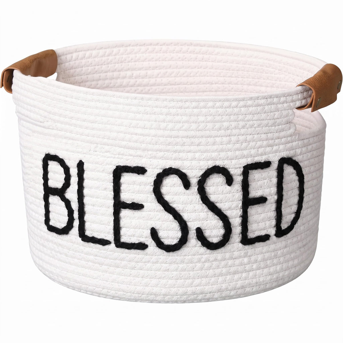 Sliner Blessed Gifts Basket with Handles, Baptism Cotton Rope Gifts Basket