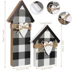 2 Pieces Buffalo Plaid Decor Wooden House Shaped Block Sign, Farmhouse Buffalo Plaid Home Sign Tiered Tray Decor For Christmas L