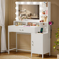 Driftalia Vanity Desk with Mirror and Lights, Makeup Vanity with Storage Drawer, Power Outlet and Large Cabinet for Bedroom - Wh