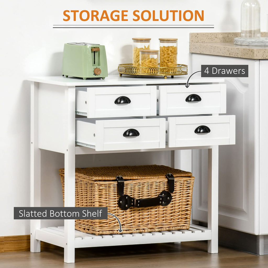 Homcom Coffee Bar Cabinet, Sideboard Buffet Cabinet, Kitchen Cabinet With 4 Drawers And Slatted Bottom Shelf For Kitchen, Living Room, White