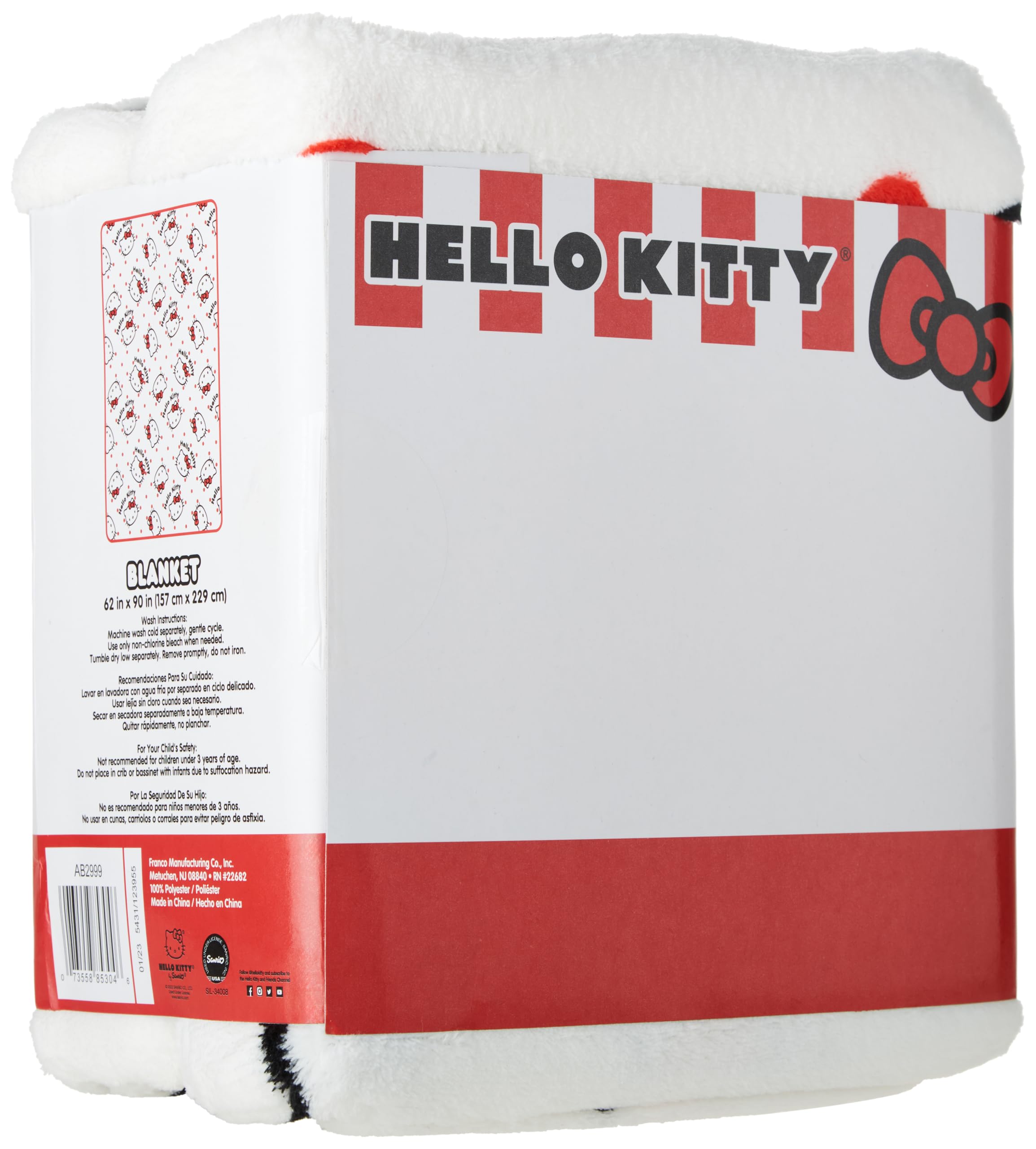 Franco Collectibles Hello Kitty Polka Dot Bedding Super Soft Cozy Blanket, 62 In X 90 In, (Officially Licensed Product)