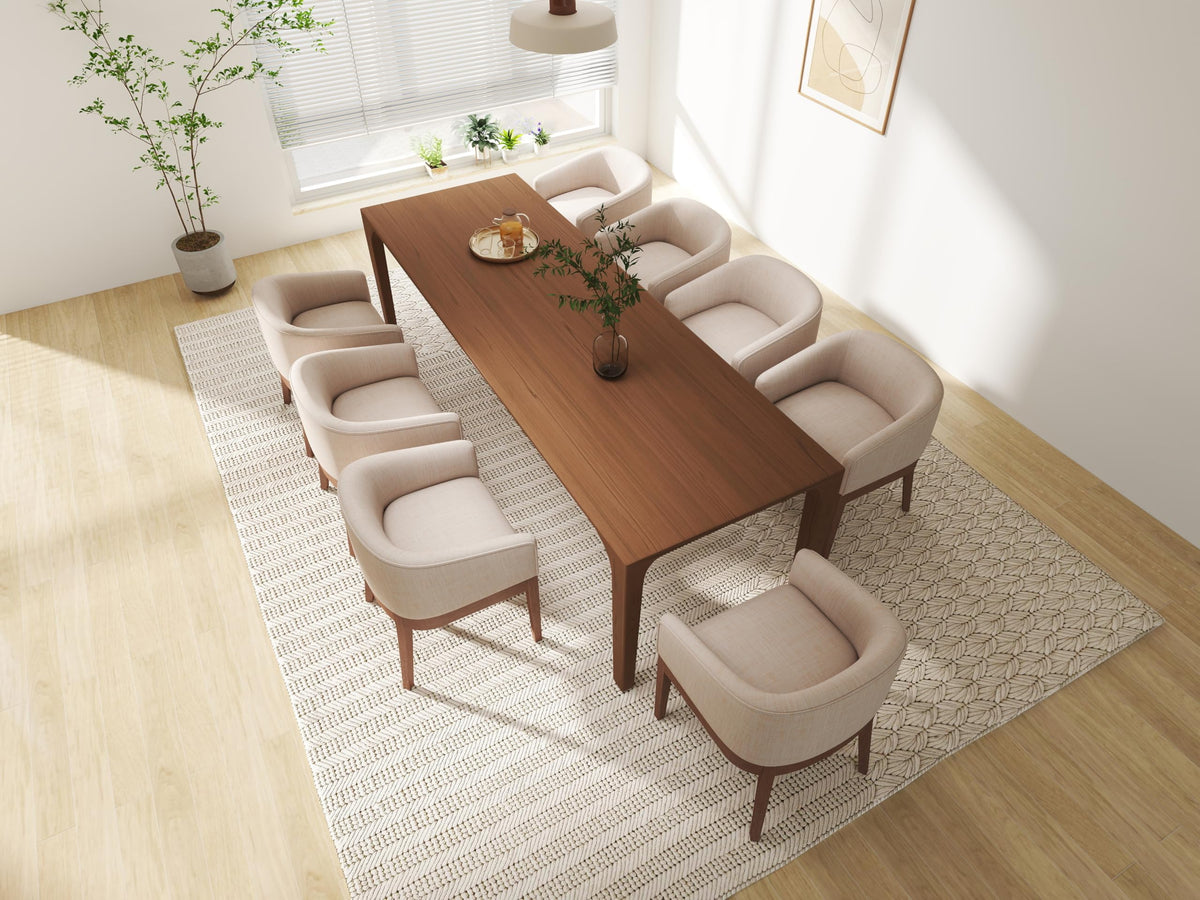 Rivova Mid-Century Modern Beige Dining Chairs Set Of 8, Linen Upholstered Kitchen Dining Room Chairs With Natural Wood Legs, Cur