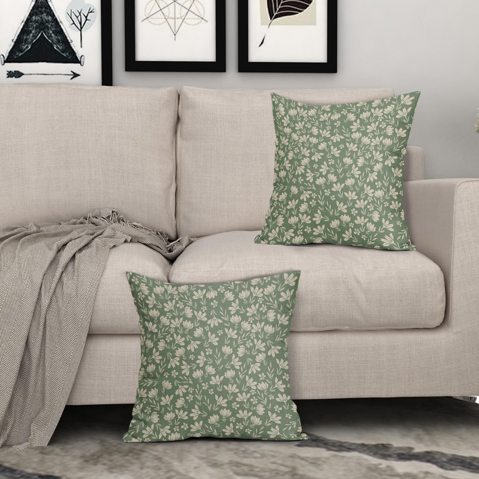 Aytipun Spring Sage Green Pillow Covers 20X20 Set Of 2 Vintage Floral Rustic Old Style Cute Flower Print Decorative Outdoor Pill