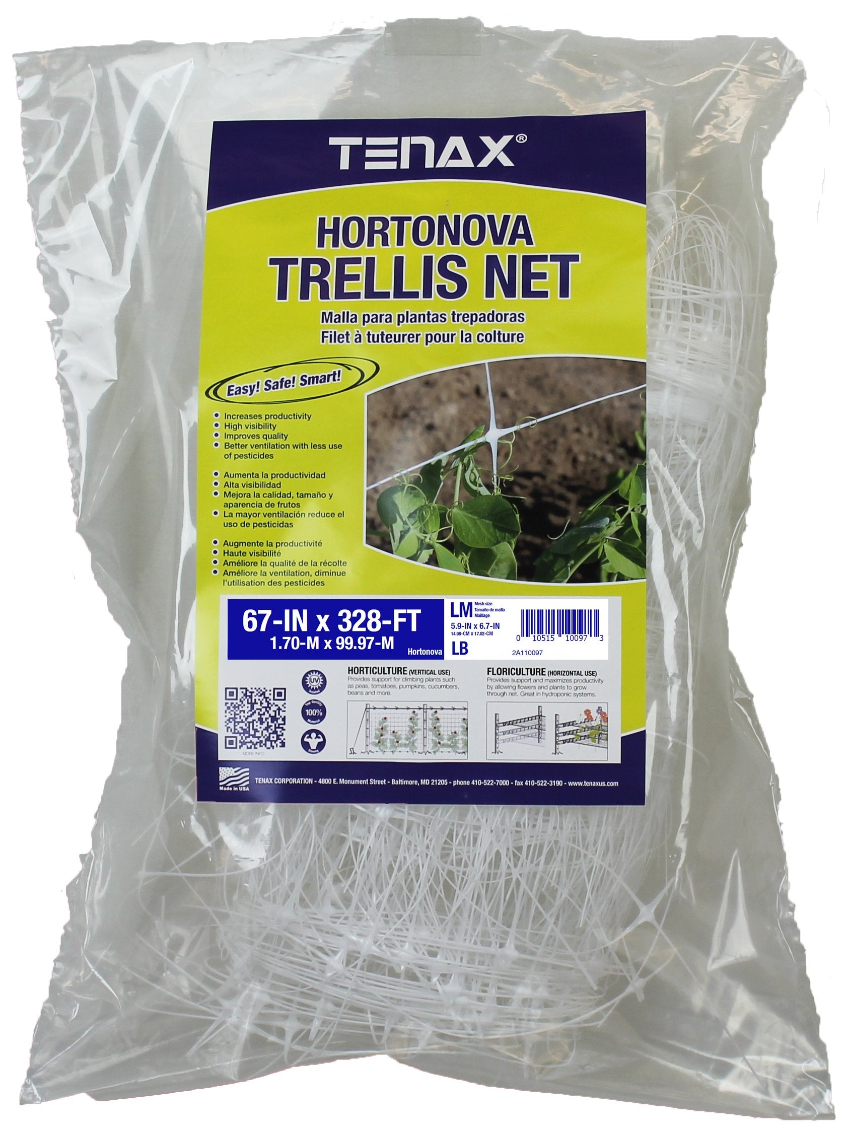 Tenax Hortonova Plant Trellis Net Lm, 67' X 328', White