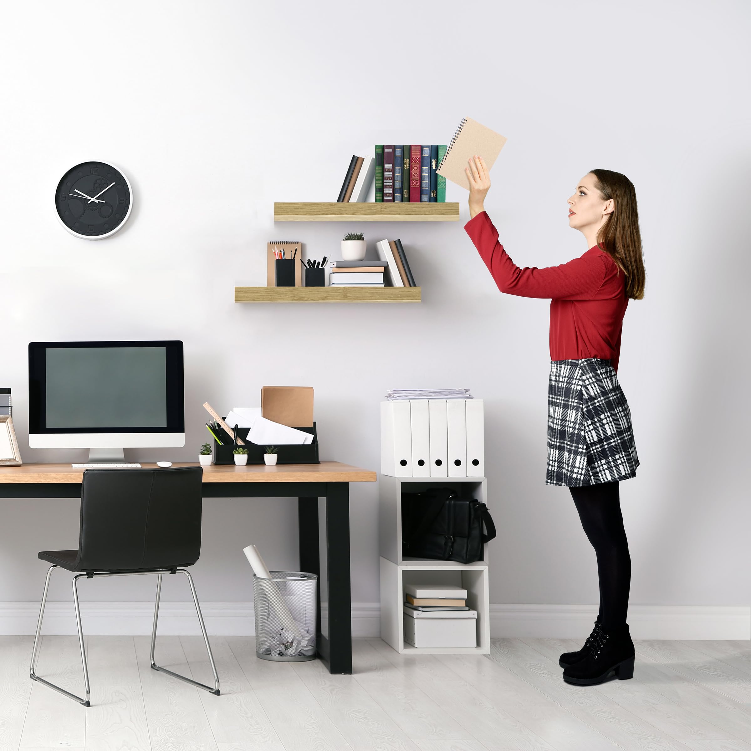 Sorbus Floating Shelves For Wall, Bathroom Shelves Wall Mounted For Kitchen, Bedroom, Bathroom Storage Over Toilet, Hanging Book Shelf For Wall Home Decor Living Room (Maple Wood, 3 Pack)