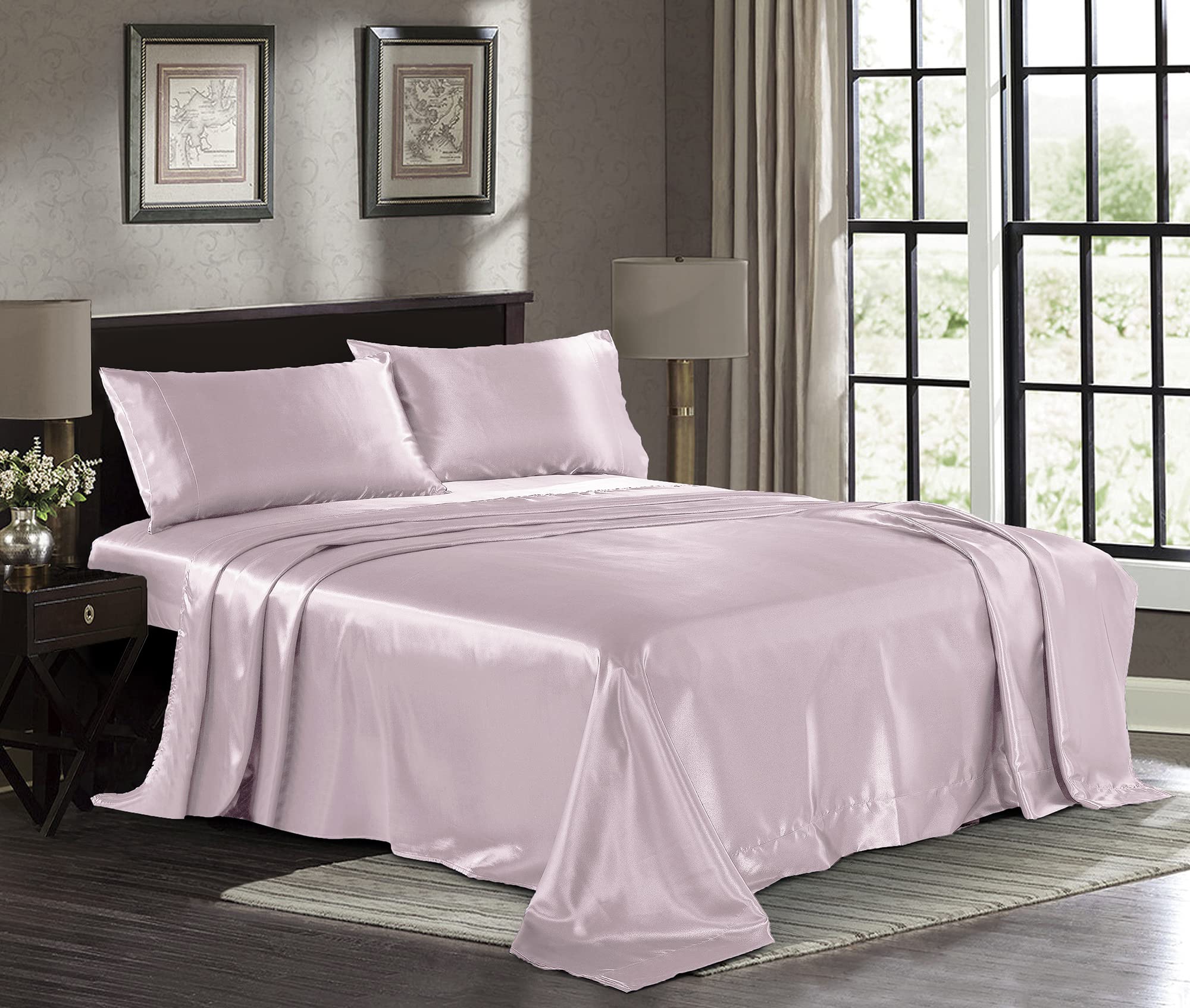 Satin Sheets Twin [3-Piece, Champagne Pink] Hotel Luxury Silky Bed Sheets - Extra Soft 1800 Microfiber Sheet Set, Wrinkle, Fade,
